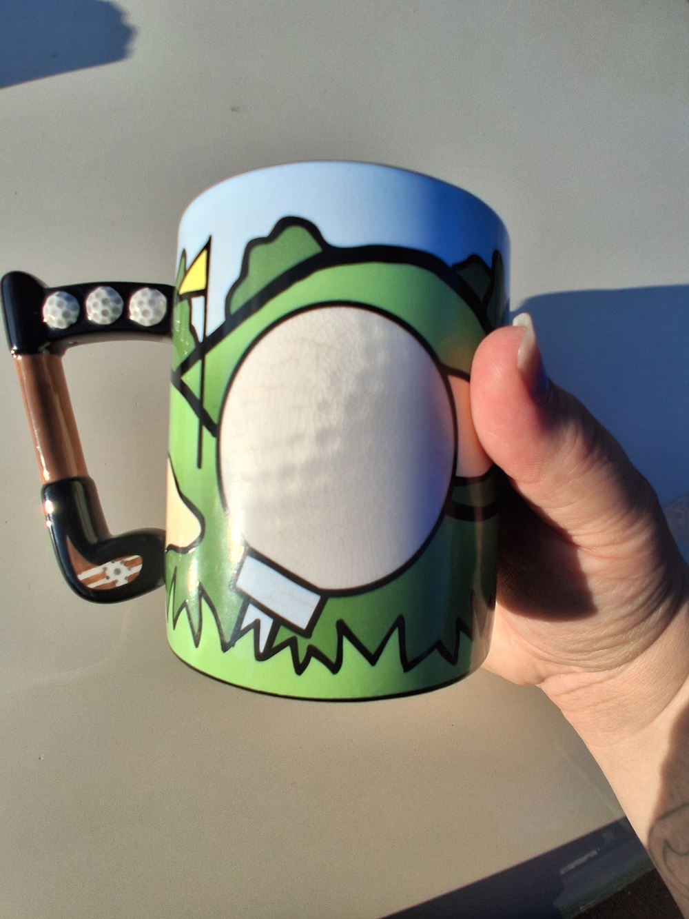Green Golf-Themed Ceramic Mug with Novelty Golf Club Handle